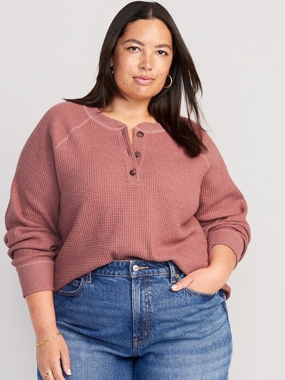 Old Navy Plush Waffle Knit Henley Top Size XL